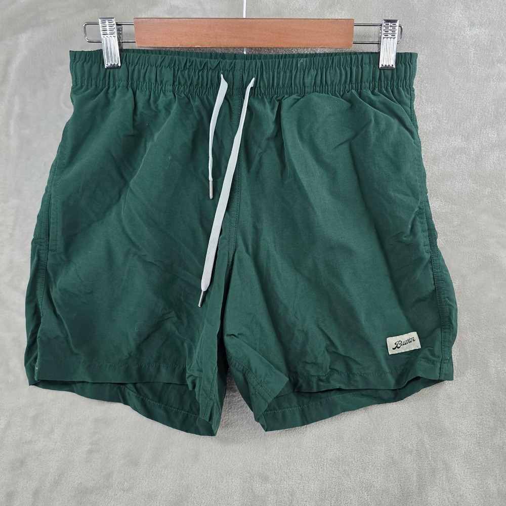 Bather Swim Trunks Mens Small Green Recycled Mesh Lined Drawstring Elastic Waist